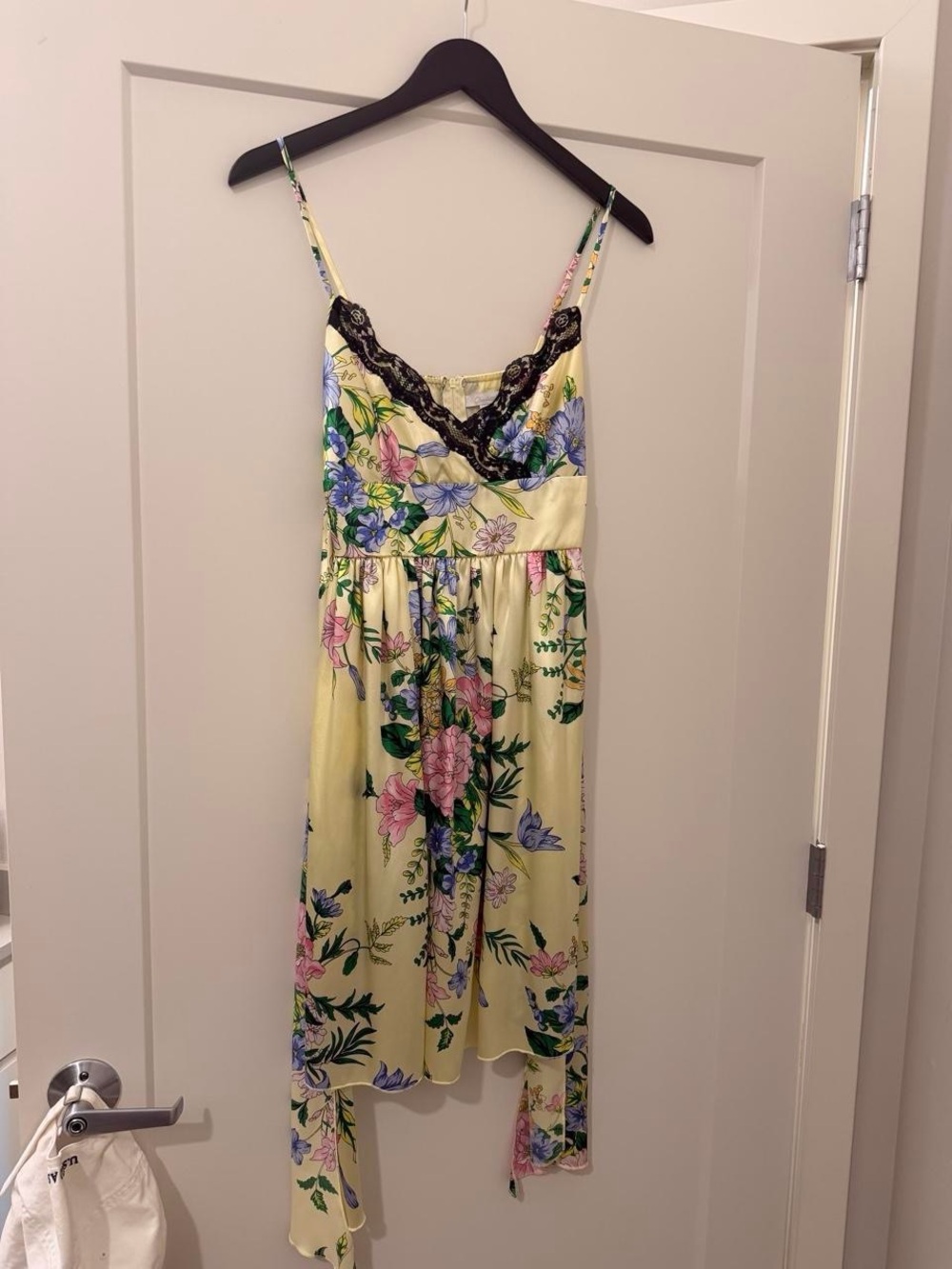 Floral Lace-Trim Slip Dress in Yellow - Picture 2 of 4